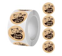 ThankYou Stickers - Étiquettes professionnelles autocollantes illustrées de chat - Rouleau de 500 pièces + cercle de 25 mm de diamètre - Papier couché avec finition semi-brillante