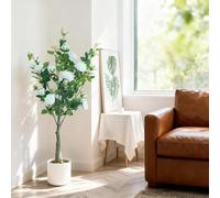 Thaookte Rosier Artificiel 120 cm en Pot - Arbre de Roses en Soie Ultra réaliste - Résistant aux UV - Déco intérieur/extensionérieur (Salon, Jardin, terrasse) - Rose Blanche, Pot Blanc
