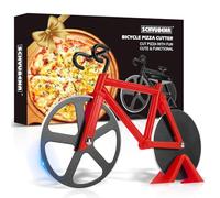 Thapncow Roulette à Pizza Vélo, Roulettes à Pizza, Couteau à Pizza en Forme de Vélo, Couteau à Pizza Vélo en acier inoxydable, Roues Antiadhésives en Acier Inoxydable, avec Cadre Fixe, Rouge