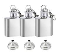 Thatyro Lot de 3 mini flasques en acier inoxydable avec entonnoir, 30 ml - Portable - Avec porte-clés - Pour homme et femme - Pour alcool, mariage, fêtes (3)