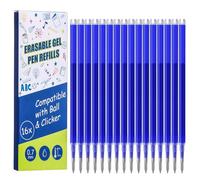 Thboxes 16 Pcs Recharge Stylo Effacable 0.7 mm Bleu Foncé Compatibles avec PilotFrixion BallClicker et Eberhard Faber, Encre Thermosensible Mine de Rechange pour Stylo Effacables Fourniture Scolaire