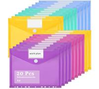 Thboxes 20 Pcs Pochettes Plastiques Perforées A4, 5 Couleurs | Pochette Plastique Étanches 11 Trous Pochette Document avec Fermeture Porte-Étiquette Porte-Documents pour Bureau École