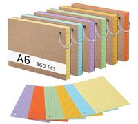 Thboxes 360 Fiches Bristol A6 Lignées, 14,8 x 10,5 cm, Multicolores | Flash Cards 150g/m² avec Couverture Kraft Anneaux de Reliure Cartes de Révision Perforée pour Vocabulaire Notes Étude Bureau