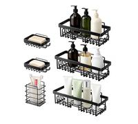 THCTYRP Ensemble de 6 étagères de douche, meubles de salle de bain, étagère murale sans perçage, support de pommeau de douche sans perçage, porte-gel douche, panier de douche (noir).