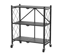 THCTYRP, Étagères Pliantes en Métal 3 Niveaux, 71,5 x 36,5 x 87 cm Noir | Avec des roues，Pour Cuisine, Garde-Manger, Bibliothèque, Salon, Angle