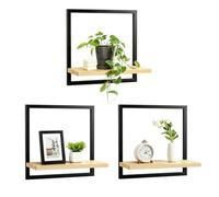 THCTYRP Lot de 3 étagères murales flottantes carrées en bois, décoration murale rustique pour salon, chambre à coucher, cuisine, étagères murales pour présentation de plantes, photos (couleur bois