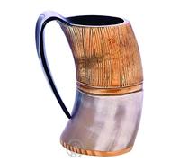 THE ANTIQUE HOUSE Tasse Viking en corne véritable de 15,2 cm - Tasse à boire - Tasse à bière - Verre à vin - Chope d'hydromel médiévale en toile de ju