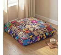 THE ART BOX 88 x 88 x 12 cm Grand Coussin d'extérieur Vintage Patchwork Grand lit pour Chien Décor de Jardin Bohemian Literie décorative pour Enfants Oreiller de Sol de méditation (Housse Uniquement)