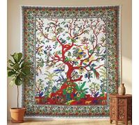 THE ART BOX Tapisserie Blanc Arbre de Vie tenture Murale tapisseries psychédéliques Coton Indien Double Couvre-lit Pique-Nique Plaque Murale décor Plafond Mur Art