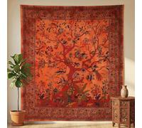 THE ART BOX Tapisserie murale motif arbre de vie orange à suspendre - Tapisserie psychédélique en coton indien - Couvre-lit de pique-nique - Décoration murale - Décoration de chambre hippie (lit