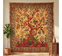 THE ART BOX Tapisserie murale psychédélique à suspendre en coton indien Motif arbre de vie Jaune 218 x 228 cm