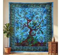 THE ART BOX Turquoise tapisserie arbre de vie tapisseries psychédéliques coton indien double couvre-lit pique-nique plaque murale décor plafond mur Art