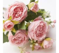 The Baked Studio - Bouquet de pivoines artificielles en Soie et de Roses artificielles - 9 têtes - Plante Artificielle réaliste pour Loisirs créatifs, gâteau (Rose pâle)
