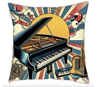 The Beach Stop Housse de coussin avec motif piano artistique | Idée cadeau multicolore sur le thème musical | 45 x 45 cm | Piano pop art