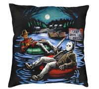 The Beach Stop Jason Voorhees Freddy Krueger Friday 13th Halloween Housse de coussin d'horreur | Décoration d'intérieur unique | Idée cadeau Inspo | 45 x 45 cm | Freddy vs Jason