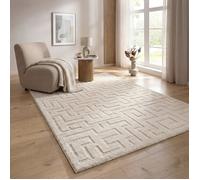 the carpet Elisa tapis de salon moderne, design géométrique, haute densité de velours et agréablement doux, Crème, 120 x 160 cm