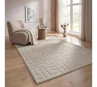 the carpet Elisa Tapis de Salon Moderne, Facile d’Entretien et Robuste, à Forte densité de Velours et agréablement Doux, Motif géométrique, Labyrinthe, Beige, 160 x 220 cm