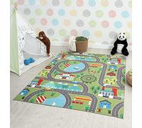 the carpet Happy Life Tapis de Jeu, Lavable, pour la Chambre, Convient aux Enfants, au Motif de la Rue, de la Ville et des Voitures, Vert, 160 x 220 cm
