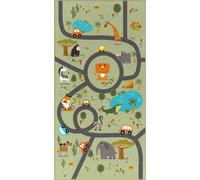 the carpet - Happy Life - Tapis de Jeu pour Chambre d'enfant, Motif Urbain, Voitures, Jungle et Animalier, Vert, 100 x 200 cm