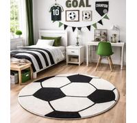 Tapis enfant - THE CARPET - Kayra Kids - Noir/Crème - 80x80 cm - Rond