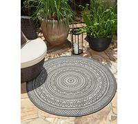 the carpet Mistra - Tapis d’intérieur Moderne, Durable et Facile à Nettoyer, idéal pour Salon, Cuisine ou Salle à Manger, utilisable Aussi en extérieur, Gris Mandala, 120 cm Rond