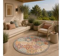 the carpet Palma - Tapis d'extérieur, résistant aux intempéries & aux UV, Convient pour l'intérieur et l'extérieur, Multicolore, 120 x 120 cm Rond