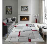 the carpet - Pearl - Tapis à Poils Courts et denses - Moderne - pour Salon et Chambre à Coucher - Découpe des Contours - Motif géométrique - À Carreaux - Gris Rouge - 140 x 200 cm
