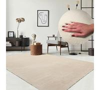 the carpet Relax - Tapis Moderne Moelleux à Poils Courts, antidérapant, Lavable Jusqu’à 30°C, Super Doux, Aspect Fourrure, pour Salon et Chambre, décoratif, Beige, 160 x 220 cm