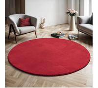 the carpet Relax tapis moelleux à poils courts, antidérapant, lavable à 30 degrés, Rouge, 120 cm Rond