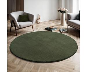 the carpet Relax tapis moelleux à poils courts, antidérapant, lavable à 30 degrés, Vert forêt, 200 cm Rond