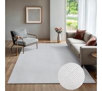 the carpet Rio - Tapis Salon Moderne et Doux avec Un Dos antidérapant et Une Apparence en 3D, Surface Moelleuse, Facile à Entretenir et résistant, Blanc, 80 x 150 cm
