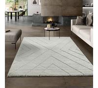 The Carpet Velvet Tapis de designer élégant pour salon, moelleux et facile à entretenir, tapis à poils hauts en losange crème 140 x 200 cm