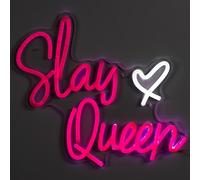 THE CONCEPT FACTORY - LA0108 Lampe LED Effet Néon Slay Queen USB - Luminaire Décoratif Chambre et Bureau - Éclairage Personnalisable - Taille 33 cm - Couleur Rose