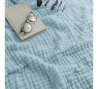 The Couverture en mousseline 100 % mousseline de coton pour adulte, jeté de canapé, lit, voyage en avion, literie d'été, jeté de canapé, jeté de canapé (bleu, 170 x 230 cm)
