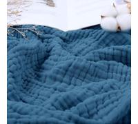 The Couverture en mousseline 100 % mousseline de coton pour adulte, jeté de canapé, lit, voyage en avion, literie d'été, jeté de canapé, jeté de canapé, (bleu marine, 230 x 230 cm)