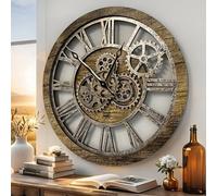 The Gears Clock The Original Real Moving Gear Horloge Murale Vintage Industrielle Style Rustique Rustique Doré Vieilli 60 cm