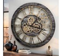 The Gears Clock The Original Real Moving Gear Horloge Murale Vintage Industrielle surdimensionnée Rustique Rustique (60 cm) Gris Carbone et Bronze