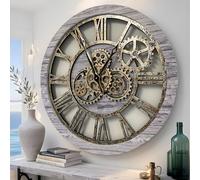 The Gears Clock The Original Real Moving Gear Horloge Murale Vintage Industrielle surdimensionnée Rustique (60 cm, Gris argenté)