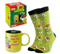 The Grinch Mug et Chaussettes Coffret 2 Pièces, Tasse Café ou Thé 325ml en Céramique et Chaussettes Homme 40-45, Idee Cadeau Homme