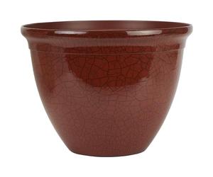 The HC Companies 16 inch Tucson Decorative Round Planter - Lightweight Premium Resin Plant Pot with a Ceramic Look for Indoor Outdoor Use, Chili Red Crackle