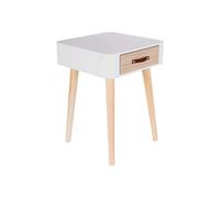 Home Deco Factory - Chevet scandinave HD3739 - 1 tiroir, poignée en cuir - Blanc
