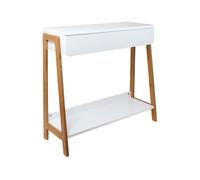 HOME DECO FACTORY - HD6299, Console scandinave en Bois avec tiroir, Caisson et Tablette en MDF, Structure en Bambou, Dimensions 84 cm x 34 cm x 67 cm, Couleur Blanche