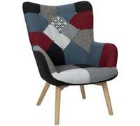 Home Deco Factory - Fauteuil Milano Patchwork - scandinave, tissu patchwork, pieds hévéa, noir