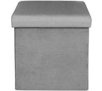 Home Deco Factory - Coffre pouf pliable Giulia - Velours côtelé, 38 x 38 x 38 cm, Gris souris