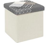 HOME DECO FACTORY - HD7491 - Coffre Pouf Pliable Patchwork Gris Mobilier Assise Coffre Banc Pliable Entree Salon Chambre Salle à Manger