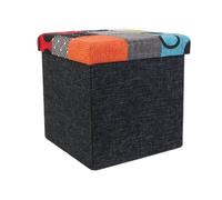HOME DECO FACTORY – Coffre pouf pliable Hd6506 – Patchwork multicolore 38x38x38cm – Rangement 2en1