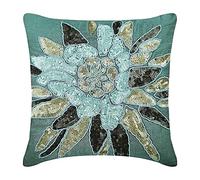 The HomeCentric Bleu des Coussins Couvrent pour Canape, Paillettes Et Perles Fleur Medaillon Thème Floral Couverture D'Oreillers, 40x40 cm Taies d'oreiller, Carre Soie Jettent des - Centerpiece