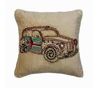 The HomeCentric Décoratif Écru Coussin, 45 x 45 cm Velours Coussin, Housse de Coussin avec Voiture, Cristal et Perle, Abstrait Coussin, Vintage Coussin - Vintage Rider