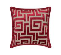 The HomeCentric Décoratif Rouge Oreiller, 30 x 30 cm Velours Coussin, Housse de Coussin avec Labyrinthe et Bordure, Géométrique Coussin, Moderne Oreiller - Network