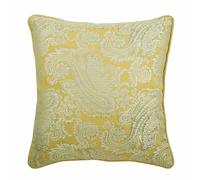 The HomeCentric Taie d'oreiller Decorative Jaune Jacquard Weave Paisley 45 x 45 cm Soie Jaune, Housse de Coussin à la Main Jacquard Soie - Paisley Yellow Scents